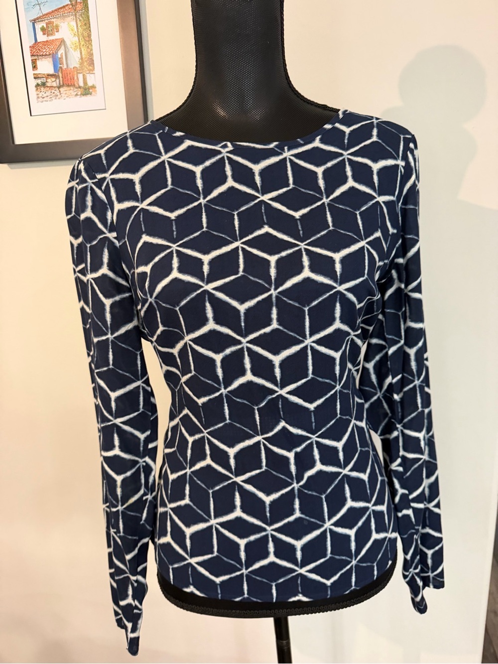 GAP Navy and White Geometric Long Sleeve Tee